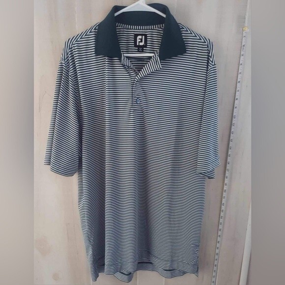 Footjoy Pro Dry Lisle Men's Green White Striped‎ Polo Golf FJ Shirt Size Medium - Picture 1 of 7